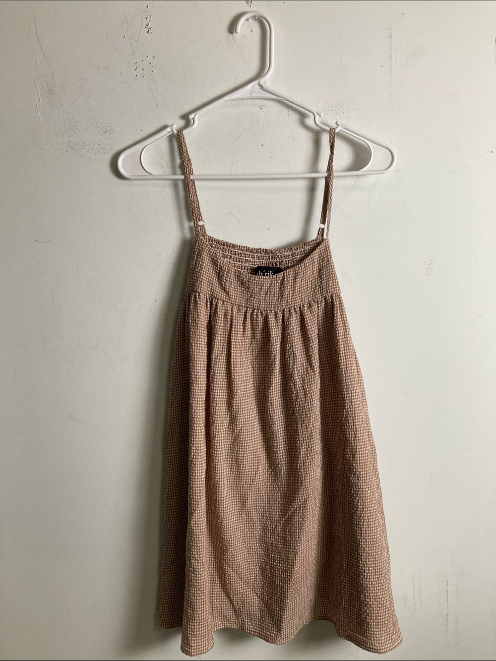 fab'rik Taupe Gingham Smocked A-Line Skirt